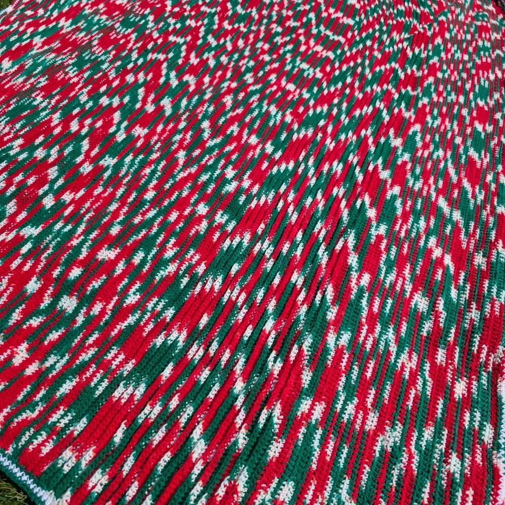 Handmade Crochet Christmas Blanket Red Green White Variegated Afghan Throw 84x64